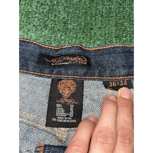 Y2K Ed Hardy x Christian Audigier Skull/Flower Denim Baggy Jeans Men's 36x33 - Picture 4 of 9